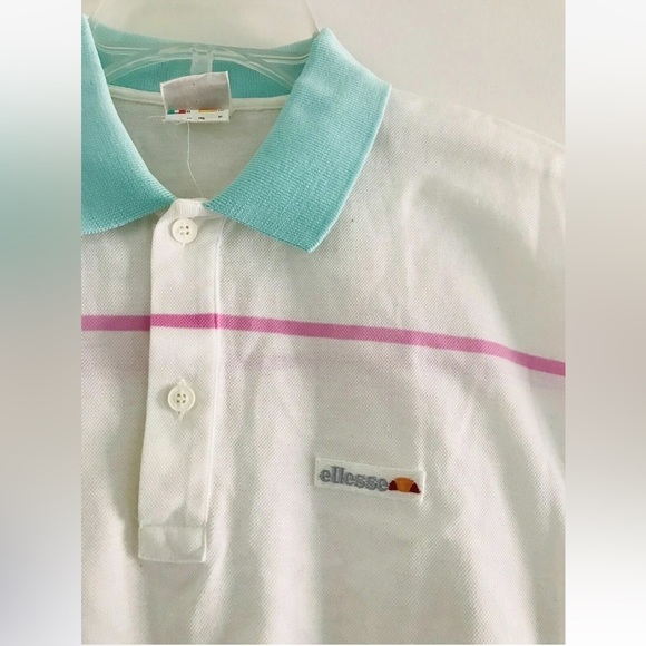 Ellesse | Polo Shirt Womens Size 0 White Stripe Collar Henley Short Sleeves - Picture 7 of 9